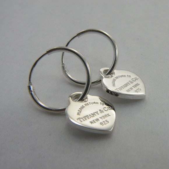 NEW Mini Heart Hoop Earrings Return to Tiffany & Co 925 Solid Sterling Silver - Picture 1 of 16